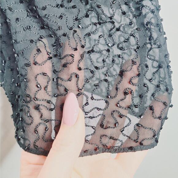 Vintage Y2K Talbots Sheer Silk Beaded Top Bell Sleeve 6 Whimsygoth Fairy Grunge - Picture 9 of 12